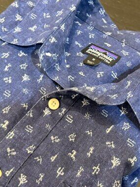 Patagonia Organic Cotton Shirt Mens Medium Blue Southwest Print Button Up